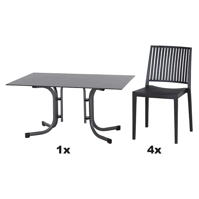 Siena Garden Urban Lights Gartenmöbel-Set Stuhl Lane/Tisch Sola - 5 -tlg., Polypropylen, Anthrazit - Gartengarnitur bestehend aus einem Tisch und vier Stühlen. Das Set ist ideal für den Außenbereich und bietet Platz für bis zu vier Personen.