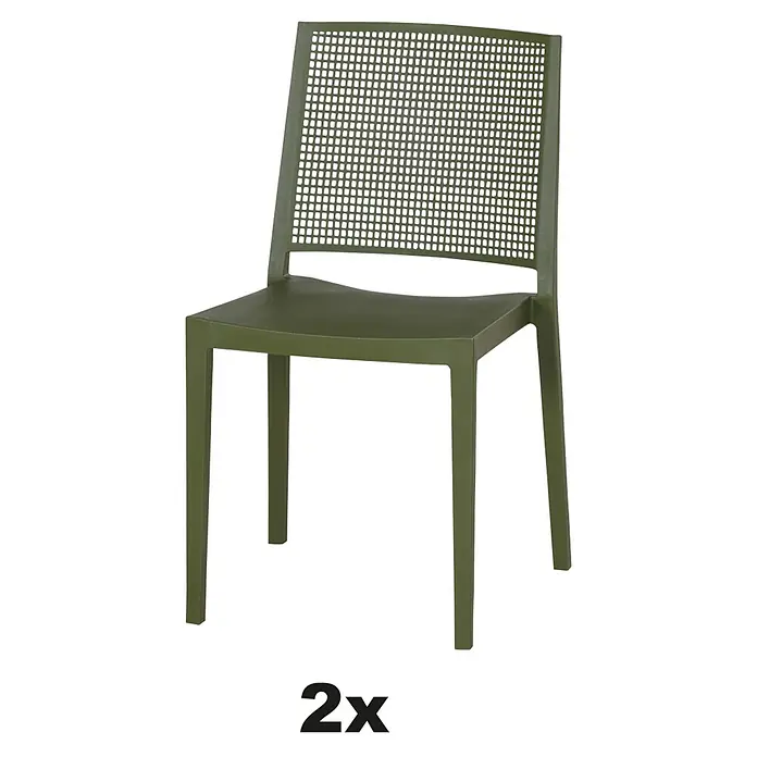 Siena Garden Urban Lights Stapelstuhl Set Square - 2 Stk., Polypropylen, Stapelbar, Olive, B x T x H: 56 x 56 x 80 cm - Olivgrüner Gartenstuhl mit Rückenlehne im Gitterdesign für den Außenbereich, ideal für Terrasse und Balkon.