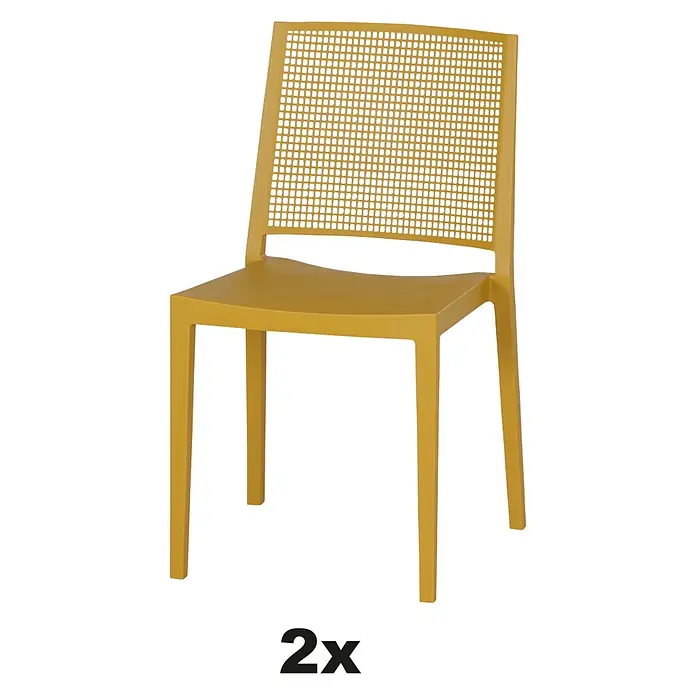 Siena Garden Urban Lights Stapelstuhl Set Square - 2 Stk., Polypropylen, Stapelbar, Mustard, B x T x H: 56 x 56 x 80 cm - Gelber Stuhl mit offenem, quadratischem Rückenlehnen-Design, ideal für stilvolle Innen- und Außenbereiche.