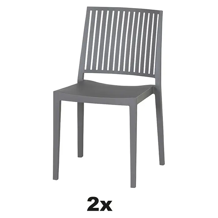 Siena Garden Urban Lights Stapelstuhl Set Lane - 2 Stk., Polypropylen, Stapelbar, Grau, B x T x H: 57 x 56 x 80 cm - Abbildung eines grauen Gartenstuhls mit Lamellendesign für den Außenbereich, ideal für Garten oder Terrasse.