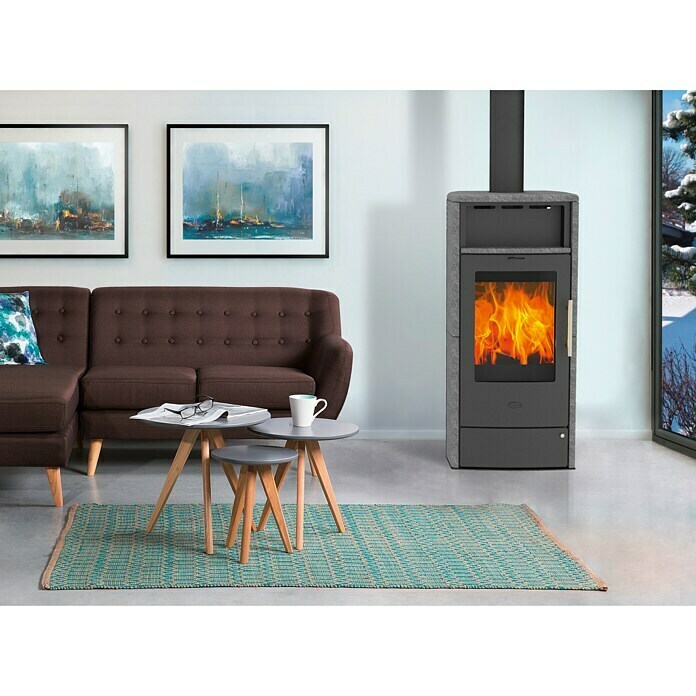 Fireplace Dauerbrandofen (6 kW, Raumheizvermögen: 108 m³, Verkleidung: Speckstein, Anthrazit)