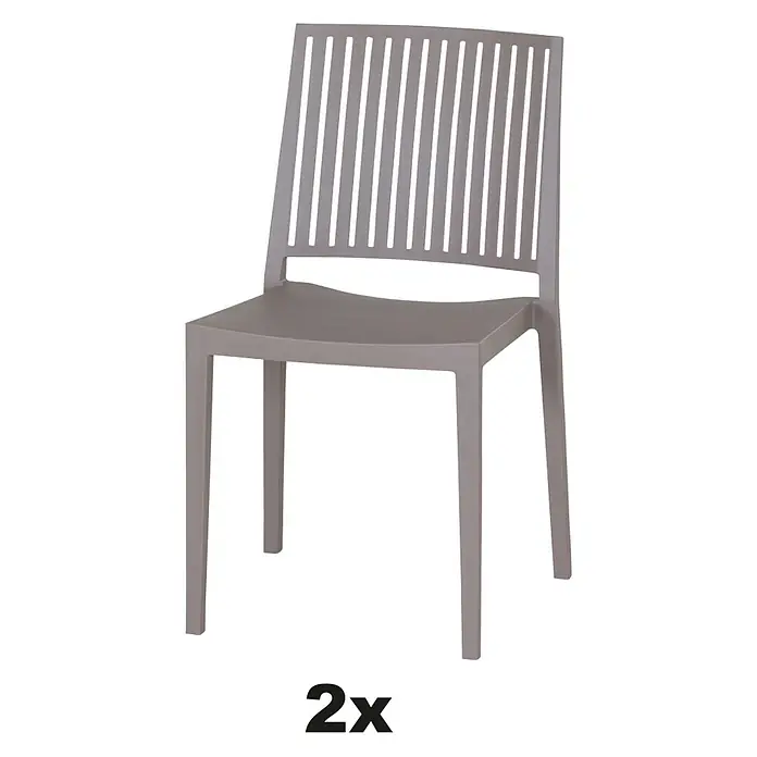 Siena Garden Urban Lights Stapelstuhl Set Lane - 2 Stk., Polypropylen, Stapelbar, Taupe, B x T x H: 46 x 56 x 80 cm - Abbildung eines grauen Stapelstuhls mit Lamellendesign für den Außenbereich, ideal für Garten und Terrasse.