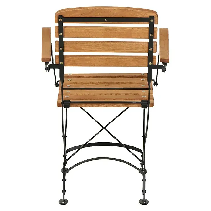 Siena Garden Klappstuhl Peru - Robinienholz, Klappbar, Natur, Anthrazit, B x T x H: 60 x 57 x 87 cm - Ansicht eines Holz-Klappstuhls mit schwarzem Metallgestell. Der Klappstuhl bietet eine praktische und stilvolle Sitzlösung für verschiedene Anlässe.