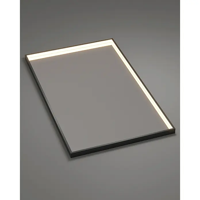 LedImex Espejo con luz Ability - 140 x 80 cm, Negro - Un panel LED rectangular de techo con un marco elegante y oscuro y una luz difusa brillante, ideal para soluciones de iluminación modernas.