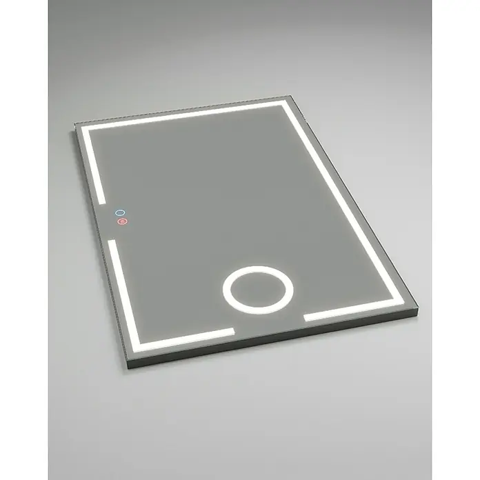 LedImex Espejo con luz Malta - 80 x 80 cm, Sensor, Función antivaho - Este espejo rectangular cuenta con iluminación LED en el borde y un recorte de luz redonda en la parte inferior.