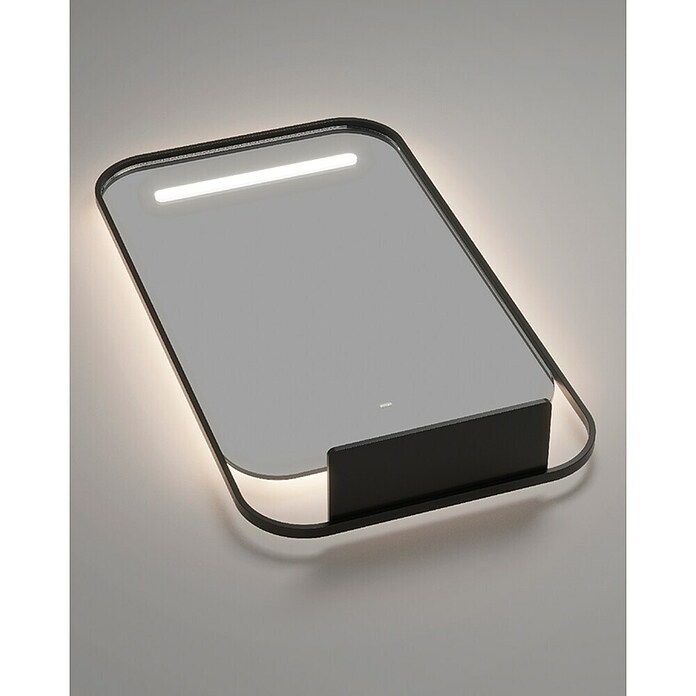 LedImex Espejo con luz LED Concept (90 x 100 cm, Función antivaho, Con cargador inalámbrico, Negro) | BAUHAUS