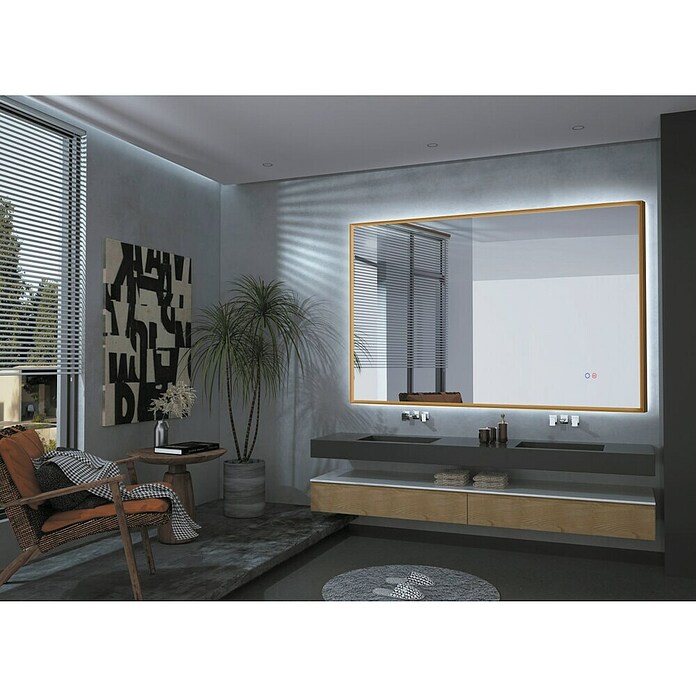 LedImex Espejo con luz LED California (140 x 80 cm, Sensor, Función antivaho, Oro) | BAUHAUS