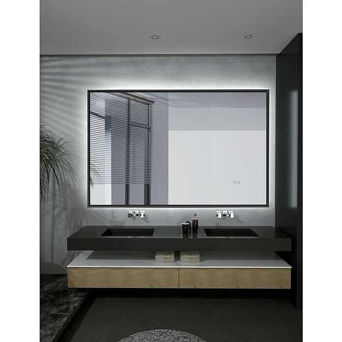 LedImex Espejo con luz LED California (140 x 80 cm, Sensor, Función antivaho, Negro) | BAUHAUS