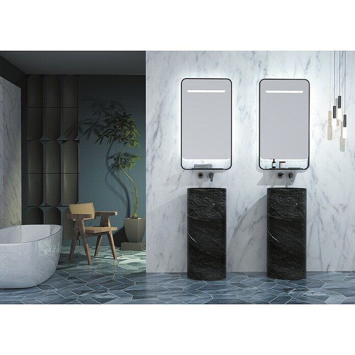 LedImex Espejo con luz LED Concept (90 x 100 cm, Función antivaho, Con cargador inalámbrico, Negro) | BAUHAUS