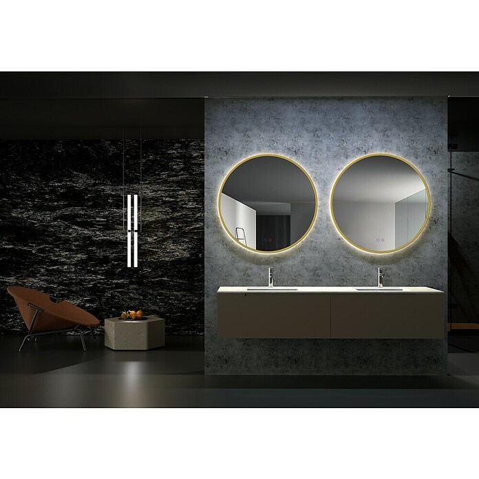 LedImex Espejo con luz LED Fun (Diámetro: 60 cm, Sensor, Función antivaho, Oro) | BAUHAUS