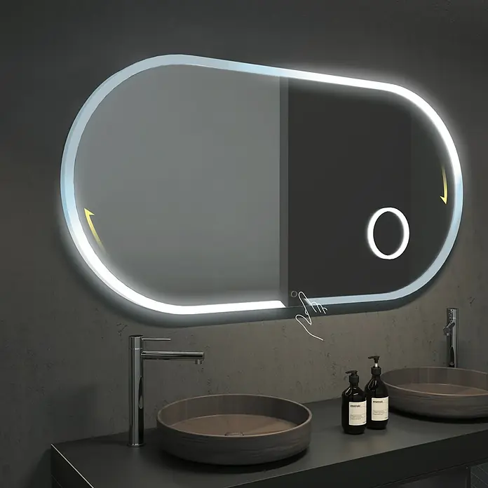LedImex Espejo con luz Indiana - 140 x 70 cm, Sensor, Función antivaho - Espejo de baño iluminado con función táctil, creando un ambiente moderno. Ideal para diseños de baño elegantes y decoración.