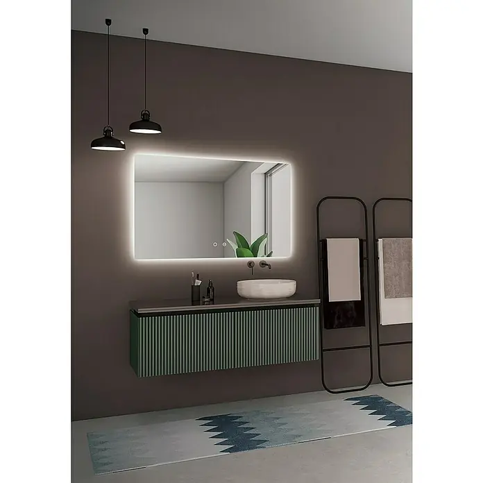 LedImex Espejo con luz Italia - 60 x 80 cm, Sensor, Función antivaho - Elegante diseño de baño con espejo iluminado, moderno tocador y toalleros elegantes que crean un ambiente sereno.