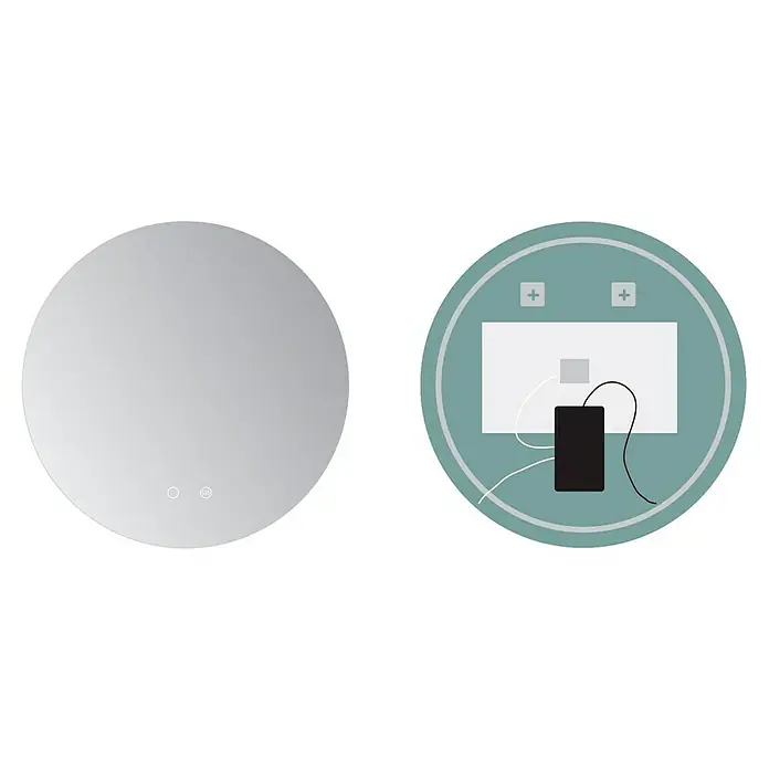 LedImex Espejo con luz Lisboa - Diámetro: 70 cm, Sensor, Función antivaho - Imagen de un espejo redondo con un diseño minimalista e iluminación integrada, ideal para baños modernos.\n