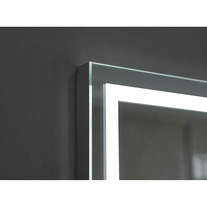 LedImex Espejo con luz Malta - 80 x 80 cm, Sensor, Función antivaho - Primer plano de un espejo moderno con iluminación LED, creando un ambiente elegante y luminoso en la habitación.