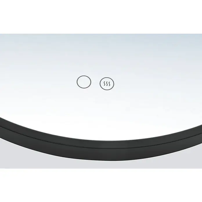 LedImex Espejo con luz Nepal - Diámetro: 70 cm, Sensor, Función antivaho - Primer plano de un espejo redondo con controles táctiles y calefacción, perfecto para el baño. Estética moderna combinada con funciones prácticas.