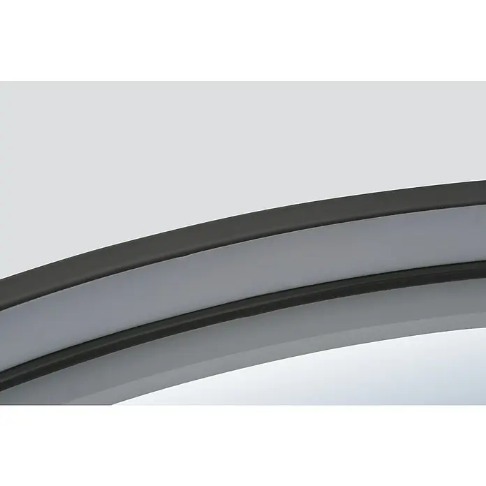 LedImex Espejo con luz Nepal - Diámetro: 70 cm, Sensor, Función antivaho - Primer plano de una moderna lámpara de techo LED con marco gris, que ofrece una iluminación suave y difusa en un diseño minimalista.