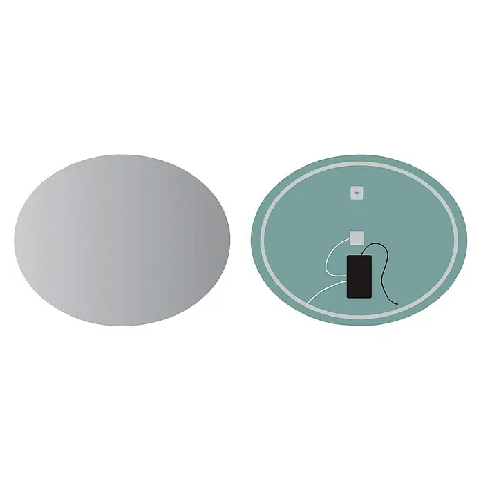 LedImex Espejo con luz Oval - 100 x 80 cm - Esta imagen muestra un espejo redondo iluminado. El espejo cuenta con iluminación integrada para una visibilidad óptima.