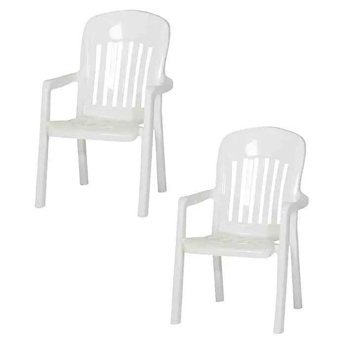 Sieger Comtesse Stapelsessel Set - 2 Stk., Polypropylen, Stapelbar, Weiß, B x T x H: 64 x 70 x 96 cm - Zwei weiße Plastikstühle mit Lattenrückenlehnen und -sitzen.