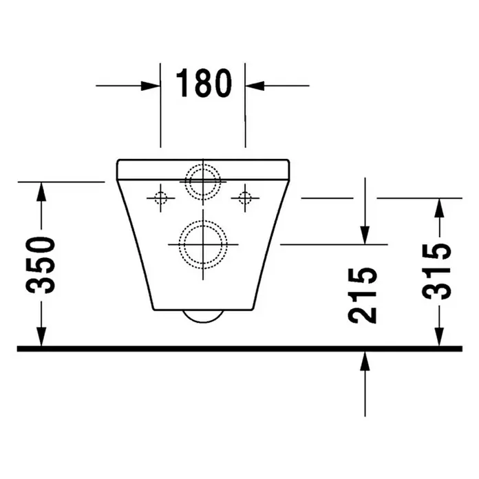 Duravit DuraStyle Wand-WC Typ 1 - Mit Spülrand, Mit schmutzabweisender Glasur, Spülform: Tief, WC Abgang: Waagerecht, Weiß - Technische Zeichnung einer hängenden Toilette mit Maßangaben für Installation und Design.