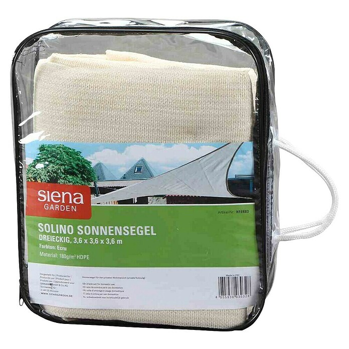 Siena Garden Sonnensegel Solino inkl. Zubehör-Set (L x B: 360 x 360 cm, Ecru, Dreieckig) | BAUHAUS