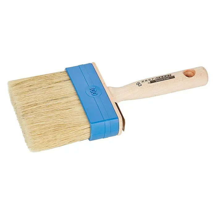 Profi Depot by Storch-Ciret Flächenstreicher - Breite Borsten: 100 mm, Mischborsten, Holz - Pinsel für professionelle Malerarbeiten mit blauem Griff, ideal zum Auftragen von Farbe auf verschiedenen Oberflächen.