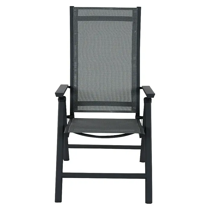 Siena Garden Klappstuhl Tauro - Ranotex-Gewebe, Klappbar, Anthrazit, B x T x H: 60 x 66 x 110 cm - Dunkelgrauer Outdoor-Stuhl mit Metallrahmen, Netzrücken und -sitz sowie Armlehnen.