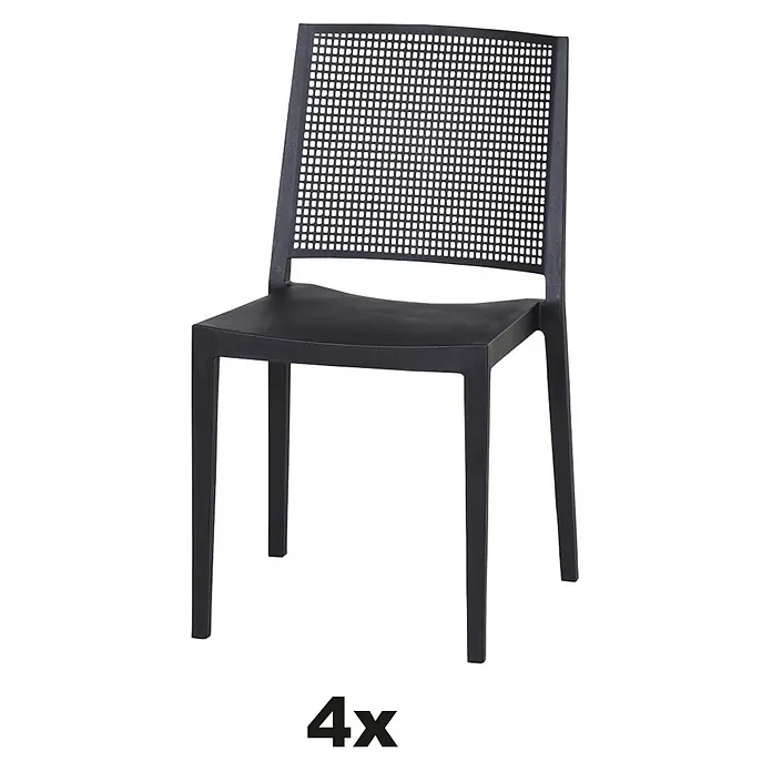 Siena Garden Urban Lights Stapelstuhl Set Square - 4 Stk., Polypropylen, Stapelbar, Anthrazit, B x T x H: 56 x 56 x 80 cm - Schwarzer Stuhl mit quadratischem Lochmuster im Rücken für Esszimmer oder Terrasse.