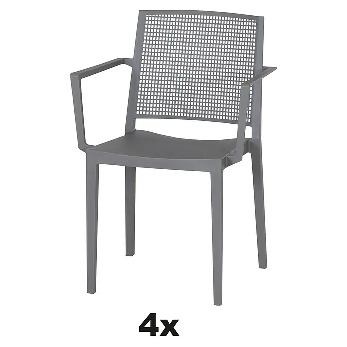 Siena Garden Urban Lights Stapelsessel Set Square - 4 Stk., Polypropylen, Stapelbar, Grau, B x T x H: 56 x 56 x 80 cm - Grauer Armlehnstuhl aus Kunststoff mit durchbrochener Rückenlehne, perfekt für den Garten oder die Terrasse.