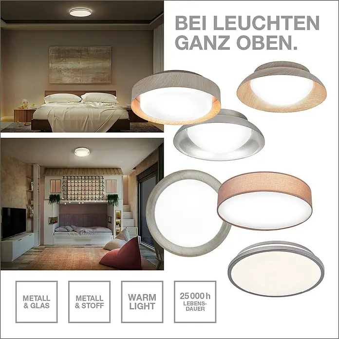 Ledvance Orbis LED-Deckenleuchte rund Berlin - 24 W, Ø x H: 39 x 7,8 cm, Silber, Warmweiß - Produktwerbung für eine moderne Deckenleuchte in verschiedenen Ausführungen für ein gemütliches Zuhause.