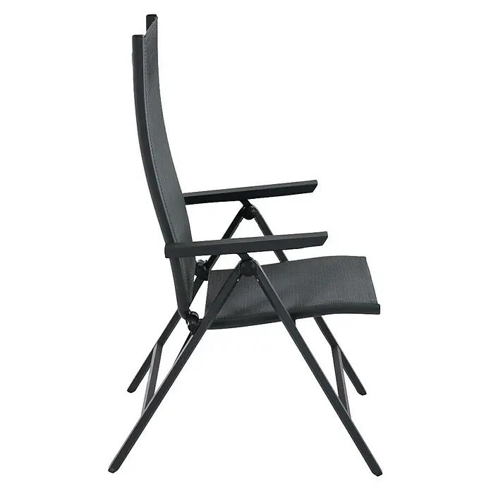 Siena Garden Klappstuhl Tauro - Ranotex-Gewebe, Klappbar, Anthrazit, B x T x H: 60 x 66 x 110 cm - Nahaufnahme eines modernen grauen Gartenstuhls, der Funktionalität und minimalistisches Design vereint.