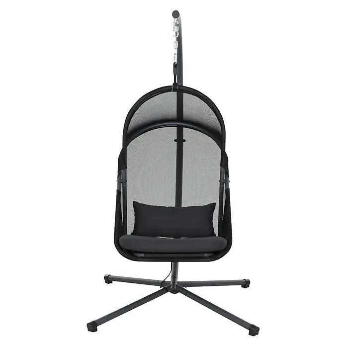 Siena Garden Hängesessel Yobaya mit Schutzhülle - L x B x H: 106 x 123 x 195 cm, Schwarz - Der elegante schwarze Hängesessel mit weichem Kissen lädt zum Entspannen und Verweilen im Garten oder auf der Terrasse ein.