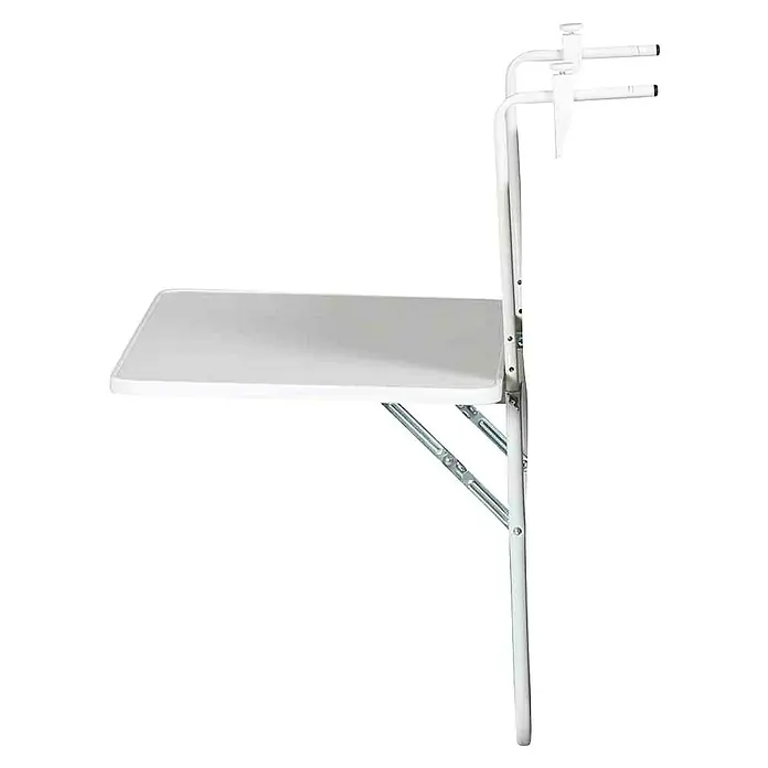 Alco Balkon-Hängetisch - L x B: 60 x 40 cm, Stahl, Kunststoff, Weiß, Klappbar - Abbildung eines klappbaren Wandtisches mit einer stabilen, weißen Tischplatte und einem robusten, klappbaren Metallrahmen.