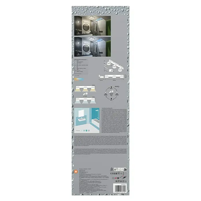 Ledvance Orbis LED-Wandleuchte Flame - 16,5 W, L x B x H: 50 x 13 x 9 cm, Weiß, Warmweiß, 3 Stk. - Abbildung einer Ledvance LED-Badezimmerleuchte mit 3 Strahlern. Die Farbtemperatur ist einstellbar und die Leuchte ist feuchtigkeitsbeständig.