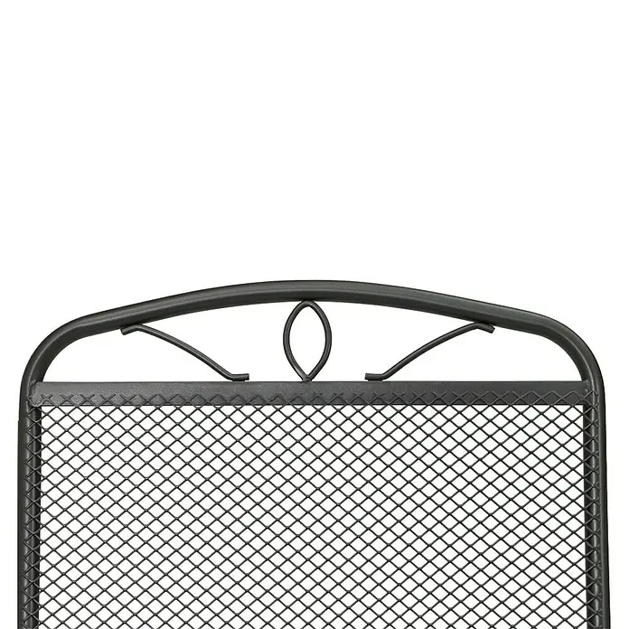 Siena Garden Klappstuhl Set Elda - 4 Stk., Klappbar, Anthrazit, B x T x H: 46 x 60 x 103 cm - Nahaufnahme eines schwarzen Metall-Gartenstuhls mit dekorativem Gittermuster und geschwungenem Design.