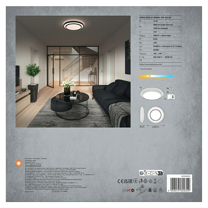 Osram LED-Deckenleuchte rund Berlin (16 W, Ø x H: 29,3 x 6,5 cm, Schwarz, Warmweiß) | BAUHAUS