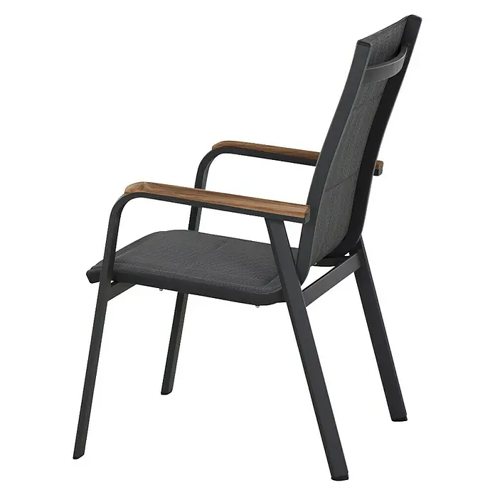 Siena Garden Stapelstuhl Tesoro - 2 Stk., Ranotex®-Gewebe, Stapelbar, Anthrazit, B x T x H: 62,5 x 68 x 98 cm - Ein stilvoller grauer Sessel mit Armlehnen aus Holz. Der Sessel hat ein modernes Design und ist ideal für den Außenbereich geeignet.