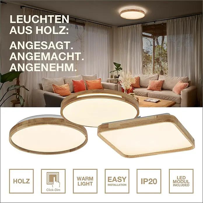 Ledvance Orbis LED-Deckenleuchte rund Alison - 16 W, Ø x H: 29,5 x 6 cm, Holzdekor, Warmweiß - Deckenleuchten aus Holz: Angesagtes Design, angenehmes Licht, einfache Installation und inklusive LED-Modul für Ihr Zuhause.