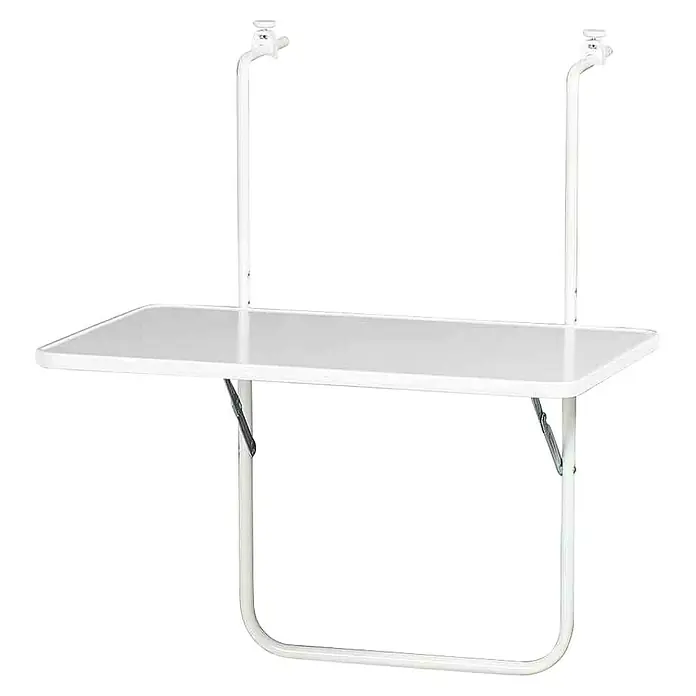 Alco Balkon-Hängetisch - L x B: 60 x 40 cm, Stahl, Kunststoff, Weiß, Klappbar - Ein weißer, klappbarer Wandtisch mit metallener Halterung ist zu sehen. Praktisch für kleine Räume, bietet er eine Arbeitsfläche, die bei Bedarf verschwindet.