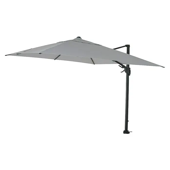 Siena Garden Ampelschirm Bosco N+ - Hellgrau, Bespannungsmaß (L x B): 300 x 300 cm - Bild eines freistehenden Sonnenschirms mit grauem Schirm und stabilem Metallgestell für den Garten oder die Terrasse.