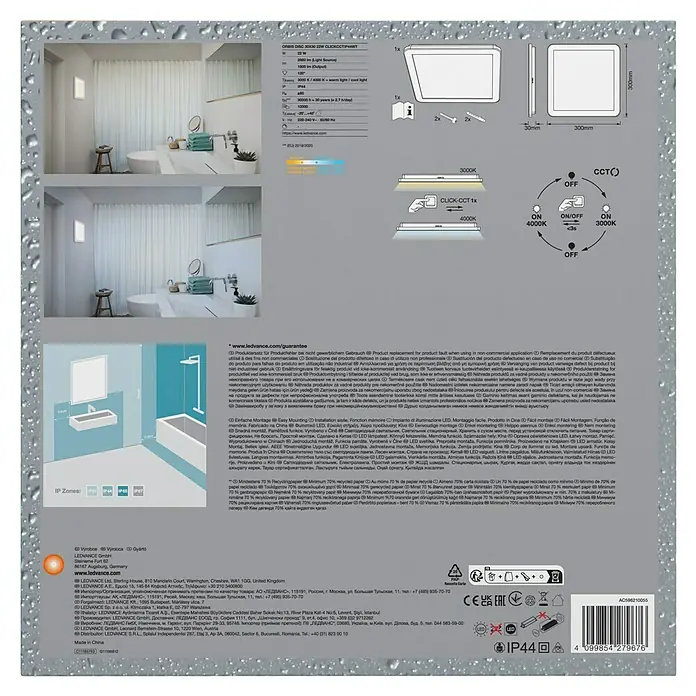 Ledvance Orbis LED-Deckenleuchte Disc - 22 W, Weiß, Warmweiß, Quadratisch - LEDVANCE Deckenleuchte mit Produktdetails, Montageanleitung, CCT-Diagramm und Garantiehinweisen für den Heimgebrauch.