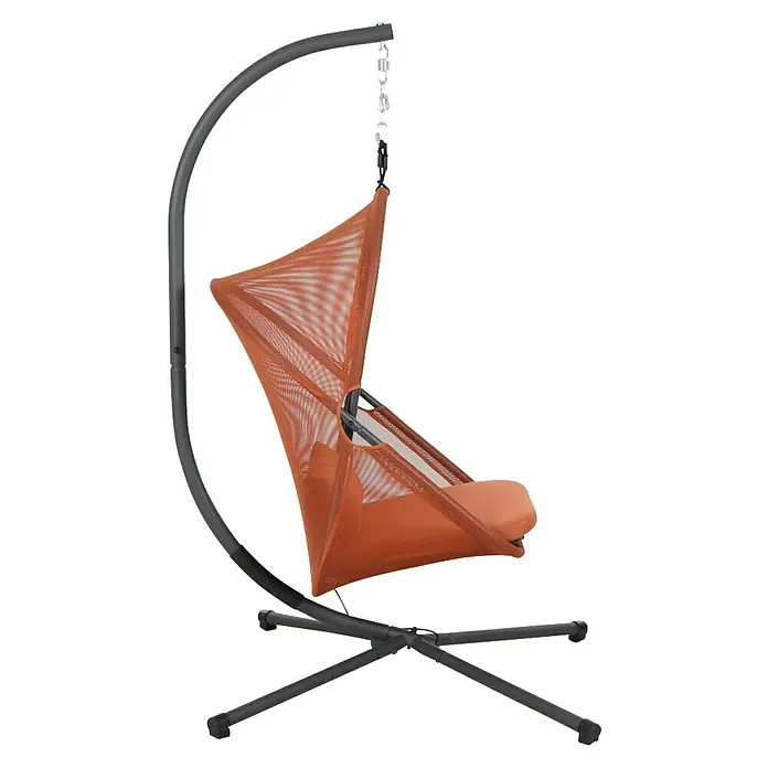 Siena Garden Hängesessel Yobaya mit Schutzhülle - L x B x H: 106 x 123 x 195 cm, Rot - Hängesessel mit orangefarbenem Netzbezug und grauem Gestell, ideal für den Garten oder die Terrasse. Bequemer Sitz für entspannte Stunden im Freien.
