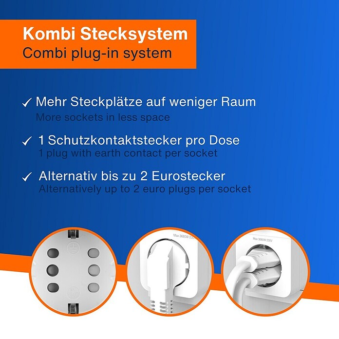 REV Zeitschaltuhr mit Combini-Stecksystem (Mechanisch, Weiß, 3 680 W) | BAUHAUS