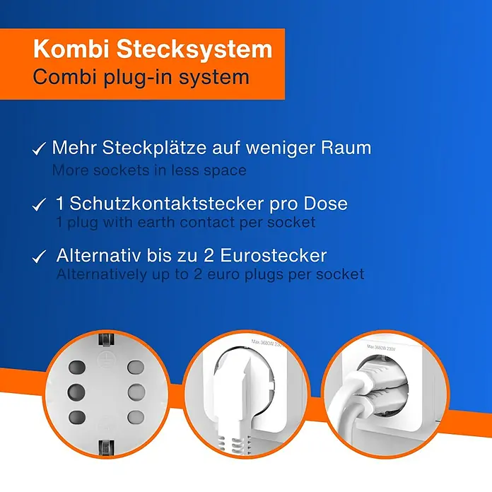 REV Zeitschaltuhr mit Combini-Stecksystem - Mechanisch, Weiß, 3.680 W - Kombi Stecksystem: Mehrfachsteckdose für mehr Flexibilität und Komfort im Alltag.