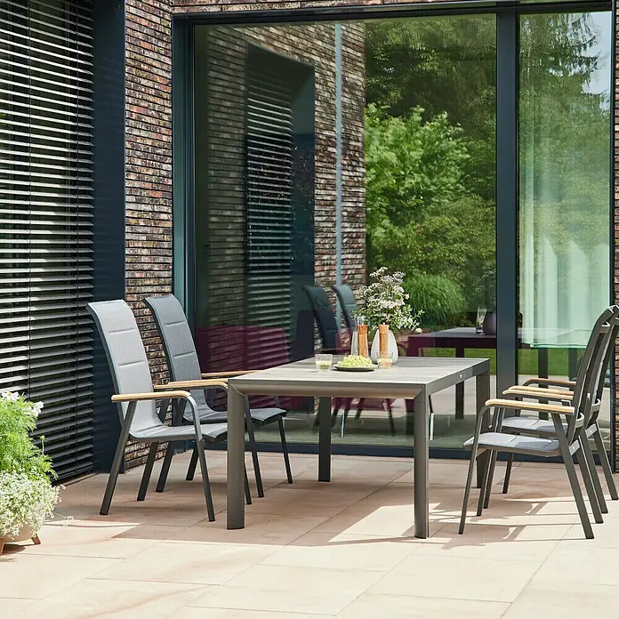 Siena Garden Stapelstuhl Tesoro High Back - 2 Stk., Ranotex®-Gewebe, Stapelbar, Anthrazit, B x T x H: 62,5 x 70,5 x 110 cm - Elegantes Gartenmöbelset mit Esstisch und Stühlen für stilvolle Außenbereiche. Das Set bietet Komfort und Ästhetik für entspannte Stunden im Freien.