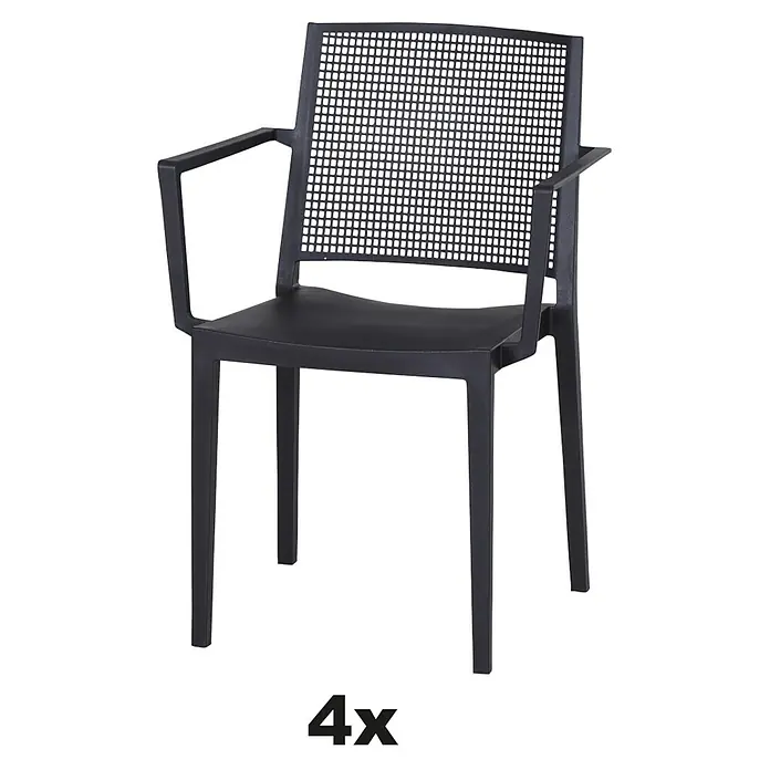 Siena Garden Urban Lights Stapelsessel Set Square - 4 Stk., Polypropylen, Stapelbar, Anthrazit, B x T x H: 56 x 56 x 80 cm - Schwarzer Stuhl mit Armlehnen und quadratischer Rückenlehne. Ideal für den Garten oder die Terrasse.
