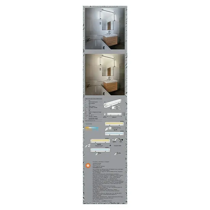 Ledvance Orbis LED-Spiegelleuchte Tube - 9 W, L x B x H: 40 x 7 x 5,4 cm, Chrome, Bubbleglas, Warmweiß - LEDVANCE TOUCH-CCT mit TOUCH-DIM Funktion, einstellbar für verschiedene Farbtemperaturen und Helligkeiten, für ein angenehmes Ambiente.