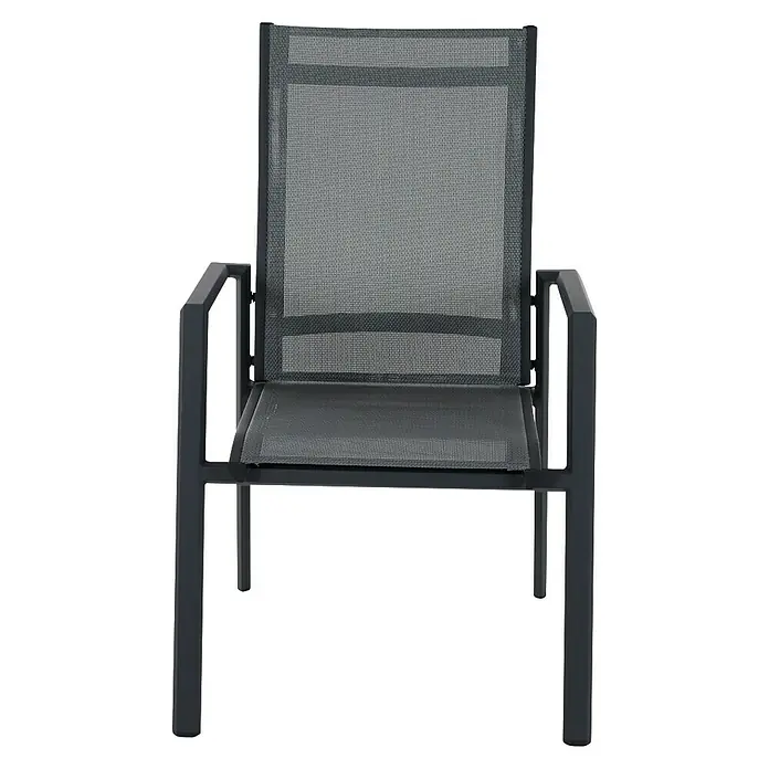 Siena Garden Stapelsessel Tauro - Ranotex-Gewebe, Stapelbar, Anthrazit, B x T x H: 63 x 70,5 x 99,5 cm - Grauer Terrassenstuhl mit Netzrückenlehne und Sitzfläche, ideal für den Außenbereich, robust und stilvoll.