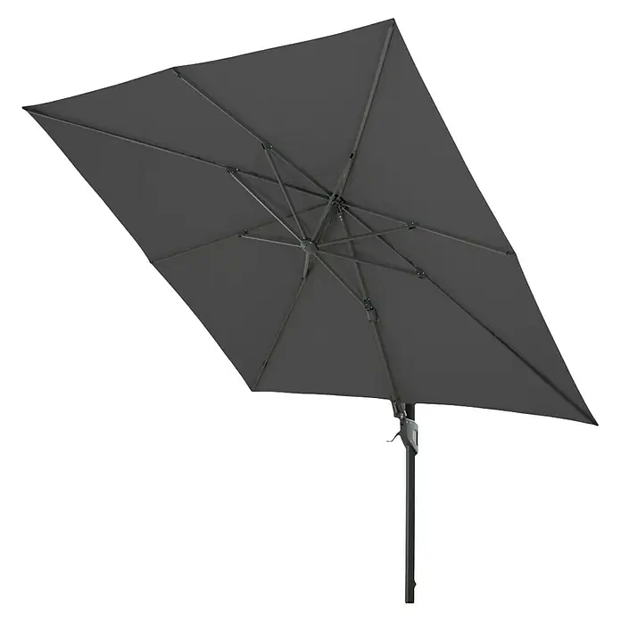 Siena Garden Ampelschirm Bosco N+ - Anthrazit, Bespannungsmaß (L x B): 300 x 300 cm - Darstellung eines grauen, quadratischen Sonnenschirms. Der Sonnenschirm hat einen stabilen Rahmen und bietet Schutz vor der Sonne.