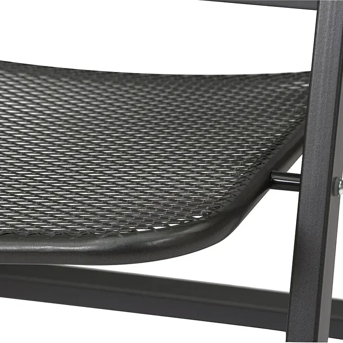 Siena Garden Klappstuhl Set Elda - 4 Stk., Klappbar, Anthrazit, B x T x H: 46 x 60 x 103 cm - Nahaufnahme eines Metallregals mit Gitterstruktur, das Robustheit und modernes Design für verschiedene Aufbewahrungsbedürfnisse vereint.
