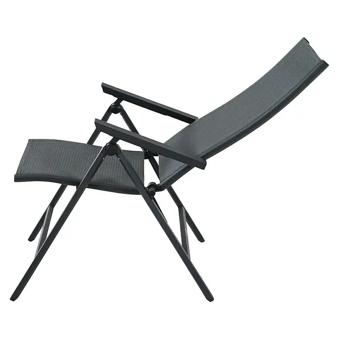 Siena Garden Klappstuhl Tauro - Ranotex-Gewebe, Klappbar, Anthrazit, B x T x H: 60 x 66 x 110 cm - Detailaufnahme eines grauen Liegestuhls, ideal für den Garten. Das Gestell ist klappbar und aus Aluminium gefertigt.